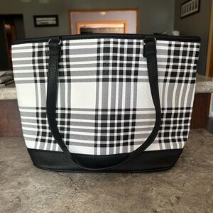 Thirty-One Black and White Tartan Tote Bag